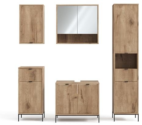 Vicco Badmöbel-Set Eliza, Badezimmerschrank-Set, Viking Oak, 5 Teile
