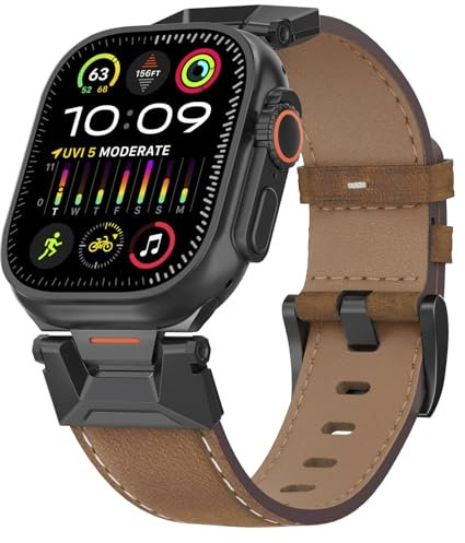 Bouixel Lederarmband kompatibel für Apple Watch Ultra 3 Armband 49mm 46mm 45mm 44mm 42mm, Echtes Leder Band mit Metallverbinder für iWatch Ultra 2/1 Series 11 10 9 8 7 6 5 4 3 SE