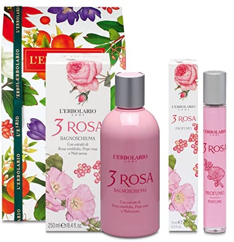 Erbolario - Confezione Regalo 3 ROSA DUO In Scatola Originale Decorata - Bagnoschiuma da 250 ml + Profumo da 15 ml
