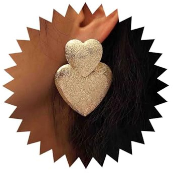 Cybche Vintage Herz Ohrhänger große Tropfenohrringe goldene strukturierte Ohrstecker Metall Statement Ohrringe matte Liebesherz Schmuck für Frauen