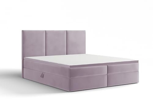 Extrasen Bett Boxspringbett 200x200 cm Polsterbett Mit 2 Matratzen 2 Bettkasten Stauraum Bettgestell Doppelbett Stoffbett Kopfteil Schmutzabweisend RIMI Lila