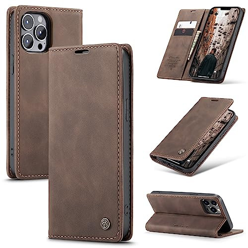 Cracedily Cover per iPhone 13 Pro Case, Custodia Cover Pelle Premium Portafoglio con Porta Carte Magnetica Supporto Protezione Flip Case Custodia per iPhone 13 Pro, Caffè