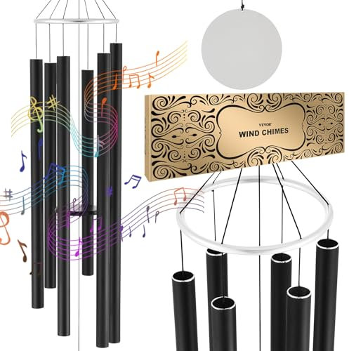 VEVOR Windspiel, 66 Zoll, Windspiel mit tiefem Ton und 6 Röhren, einzigartiges großes Gedenk-Windspiel zum Jahrestag, tolle Außendekoration für Terrasse, Veranda, Garten und Hinterhof, schwarz
