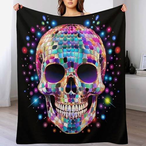 AAPZY Totenkopf Kuscheldecke Flauschige Decke Decke Vier Jahreszeiten Wohndecke Dicke Sofadecke Couchdecke Weiche Fleecedecke Flannel Sofaüberwurf Tagesdecke Für Bett/Sofa （130×180cm）