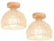 iDEGU 2 Stück Vintage Deckenleuchten Kronleuchter aus Holz Rattan Lampenschirm Industrielle Deckenlampe Retro E27 Beleuchtung Dekoration für Schlafzimmer, Wohnzimmer, Flur, Cafe (20cm, Cremeweiß)