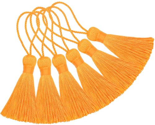 Makhry 20pcs 4,3 Zoll Handgemachte Seidige Mini Handwerk Quaste mit 2-Zoll-Kabel Schleife und Kleinen Chinesischen Knoten für Ohrringe,Lesezeichen,DIY Handwerk Zubehör (Goldgelb)