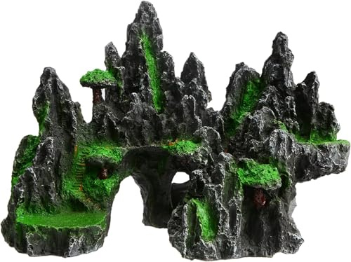 Uotyle Large Aquarium Mountain Ornament with Cave & Tree, Fish Tank Decor, Rock Landscape for Shrimp, Betta, Pleco, Reptiles to Hide & Play