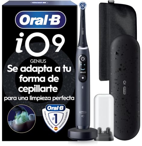 Oral-B iO 9 Spazzolino Elettrico, 1 Testina di Ricambio, Custodia, Nero | 1 Testina di Ricambio per Spazzolino Elettrico Ricaricabile, Custodia da Viaggio, Astuccio Magnetico, Pulizia Denti Efficace