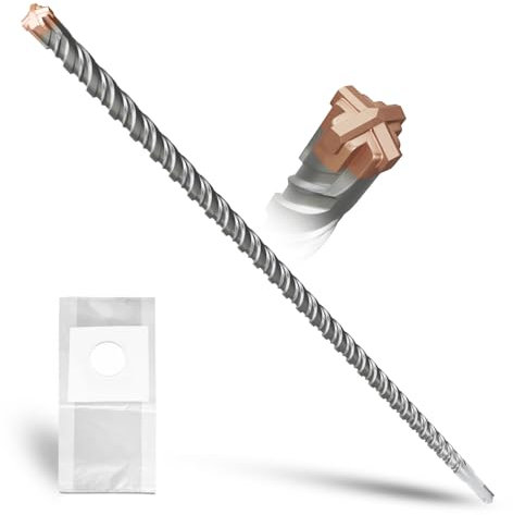 METOTY Broca SDS Plus de 14 mm × 600 mm, con 4 cuchillas de metal duro, cabeza con revestimiento, broca de piedra, martillo de hormigón, para piedra, hormigón, piedra natural, pared de ladrillo
