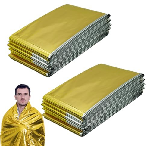 RLXMARTD 2 Pakete Rettungsdecke Gold/Silber 210x160cm Rettungsfolie Wärmedecke Erste Hilfe Wärmefolie Emergency Blanket (2, Gold/Slive)