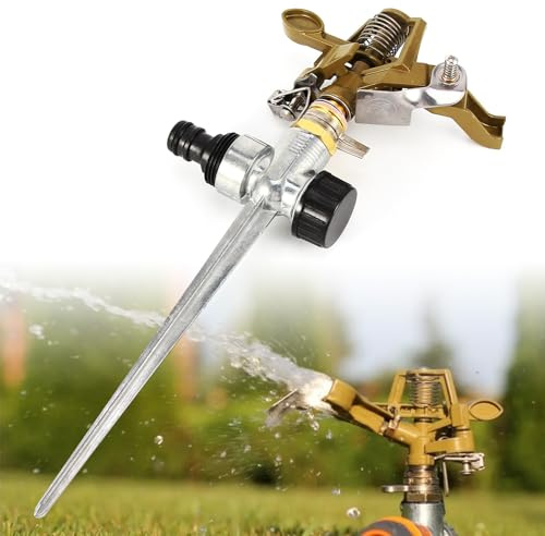 Rasensprinkler aus Metall, Einstellbar Impulsregner Gartensprinkler Rasensprenger, 360 Grad Große Flächenabdeckung für Sprinkleranlage Garten für Gartenbewässerung Rasenbewässerung