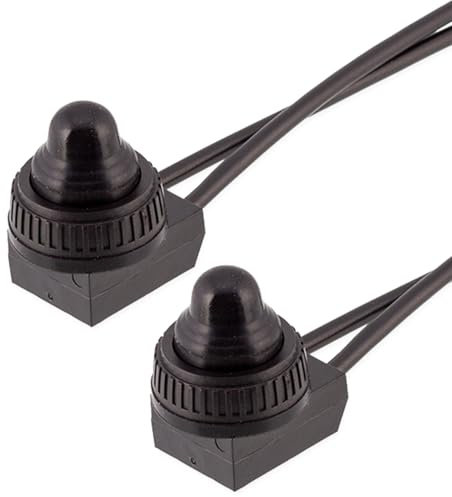 Powice Lot de 2 mini interrupteurs avec fil 0-250 V/6 A, micro-interrupteurs ronds, autobloquants, 2 pôles, 12 V, avec couvercle étanche, bouton-poussoir 12 V/6 A, convient pour l'installation dans