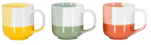 3er Set Bunte Tassen 330ml Porzellan Gelb Grün Rot Kaffeetasse Becher Modern Design Küchengeschirr Heißgetränke Kaffeepott