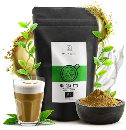 Mary Rose Hojicha Powder Organic 100g – Japanese Roasted Green Tea Latte Blend with Coconut Sugar – Smooth Caramel Sweet Tea Powder