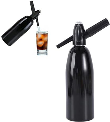 Sifone in alluminio da 1 litro per bevande gassate fatte in casa, cocktail e spritzer, nero, funzionamento manuale, riutilizzabile, lavabile in lavastoviglie, perfetto per bar e cucine