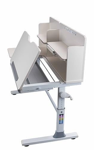 Interlink - Kinderschreibtisch – Mitwachsender Jugendschreibtisch - Ergonomischer Schülerschreibtisch - Höhenverstellbar & neigbar – mit Schublade, Buchstütze & Ablagen – Weiß – Sören