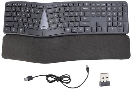 Plyisty Ergonomic Keyboard, Split Keyboard with Cushioned Wrist Rest, 2.4G USB Wireless, USB C Rechargeable, 111 Keys for Win98/Me/2000/Vista/7/8/10