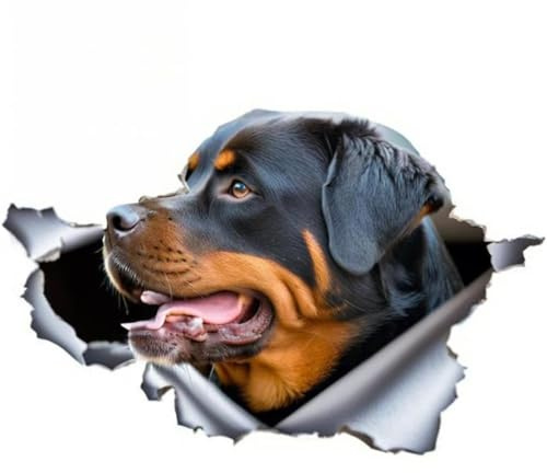 Rottweiler 3D Zerrissen Reflektierende Autoaufkleber, Wasserfes Vinyl-Aufkleber für Auto, Laptop, Kühlschrank Dekorativer ((18cm/7.09inch))