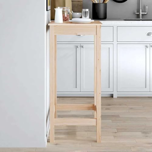 QUAHEAS Bartisch 50x50x110 cm Massivholz Kiefer, robuster Stehtisch für Küche und Esszimmer, naturfarbenes Holzmöbelstück, ideal für Frühstück und Dinner