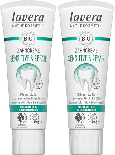 lavera Zahncreme Sensitive & Repair - für empfindliche Zähne - 24h Schutz - Bio-Kamille & Natriumflorid - Vegan - Naturkosmetik - 75 ml (Packung mit 2)