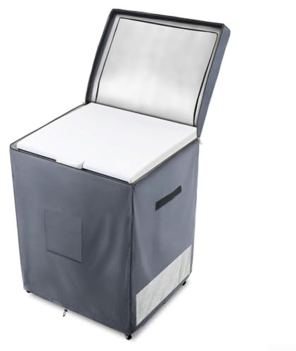 HEIBTENY 210D Oxford Outdoor Freezer Cover For 7.0 Cu Ft Chest Models, Fabric Protection Against Dirt And Moisture With Air Vents, Elastic Cord, Buckles(grey 55.88 x 63.5 x 85.09 cm)