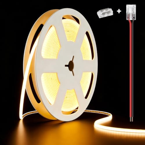 illuburg 12V Striscia LED COB Bianco Caldo 2700K 5m 400LED/m CRI90+ Dimmerabile Autoadesiva Banda Barra Strip Luminosa