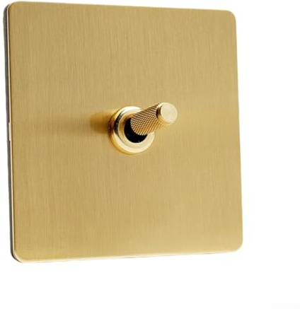 ZiStarlilife Panel 86 Tipo Interruptor de luz de pared de acero inoxidable dorado mate, con palanca de latón para decoración del hogar y del hotel, estilo industrial retro, fácil instalación (A)