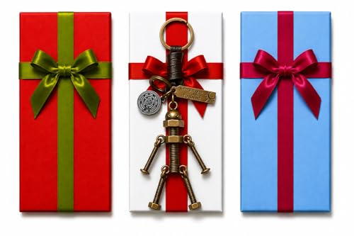 AuPra Robot Keyring Gift for Women & Men | Leather Mechanical Key Ring Charm | Tool Inspired Keychain for Car, Bags & Accessories | Personalised Engraving Available