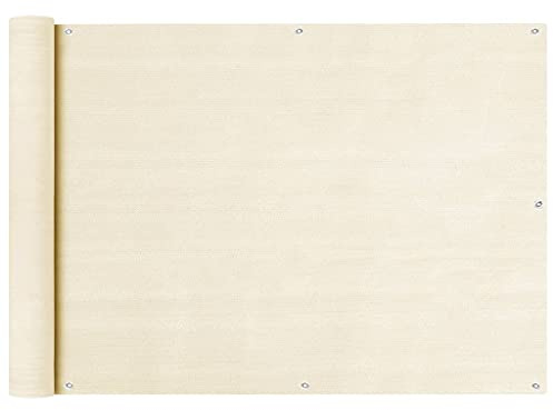 Yisssmeng Brise-vue, crème, 75 x 400 cm, en polyéthylène haute densité, perméable au vent, avec œillets et corde, brise-vue, pour balustrade de balcon, clôture et terrasse