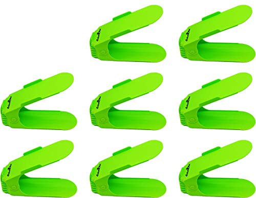 SchuhMe 8 x Verstellbarer Profi Schuhstapler Schuhorganizer Schuhhalter – Magic Shoe Rack Organizer - Sparset für 8 Paar Schuhe (Grün)