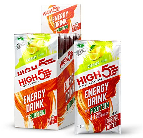 HIGH5 Energy Drink with Protein, Electrolytes & Hydration, Citrus, 12x47g | 4:1 carbohydrate blend in convenient sachets for endurance, performance, cycling and running fuel.