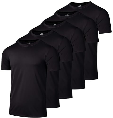 Men's Quick Dry Fit Shirt Short Sleeve Top Active Wear Training Athletic Base Layer Crew T-Shirt Fitness Rugby Gym Wicking Tee Workout Football Sports Running Exercise Undershirt - 5 Pack,Set 8-M