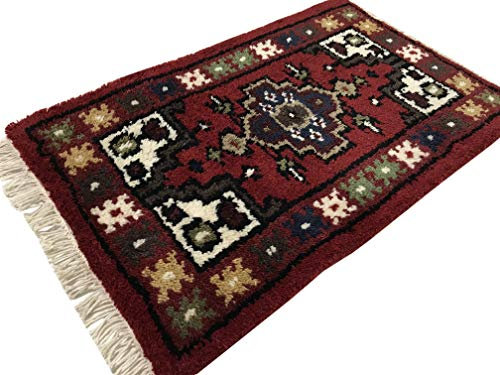 WAWA Orientteppich Brücke 40X60 cm Handgeknüpft Teppich Fussmatten Debbbich 100% Wolle (Rot-1, 2 Stück (40X60))