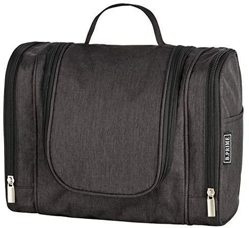 B.PRIME Kulturbeutel Classic XL Schwarz – Premium Kulturtasche mit extra viel Stauraum zum Aufhängen – Maße der Waschtasche 28x13x22cm