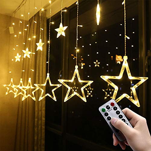 shsyue Christmas Star Window Lights,Decorations Lights LED Curtain Light 2.5M 138 LED 12 Big Star,Fairy Light for Christmas Tree,Xmas,Warm White 8 Modes USB