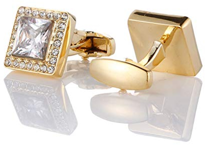Icufflink Manschettenknöpfe für Herren, Gold Crystal Square Französische Shirt Kupferhülse Tasten, Großes Geschenk Classic Shirt Anzug Zubehör Für Buchhalter Boss Business Hochzeit Offizieller Anlaß