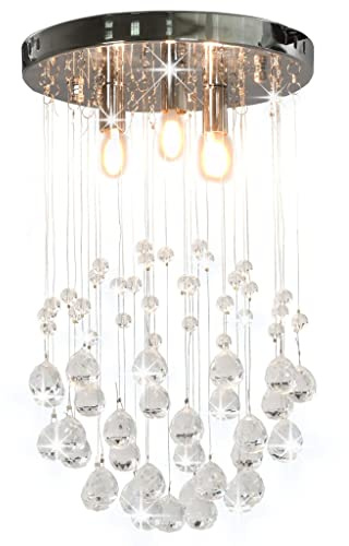 vidaXL Deckenleuchte mit Kristallperlen Hängeleuchte Kristall Kronleuchter Lüster Deckenlampe Pendelleuchte Leuchte Silbern Kugel 3x G9 Glühbirnen