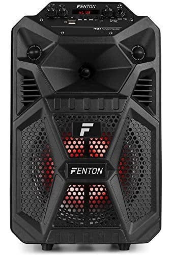 Fenton FPC8T - Partybox, Akku Bluetooth Lautsprecher mit LED, 100 Watt Peak, Musikbox, Karaoke Maschine, USB, SD, MP3, AUX, Kleiner Partylautsprecher mit Mikrofon und Trolley-Funktion - Schwarz