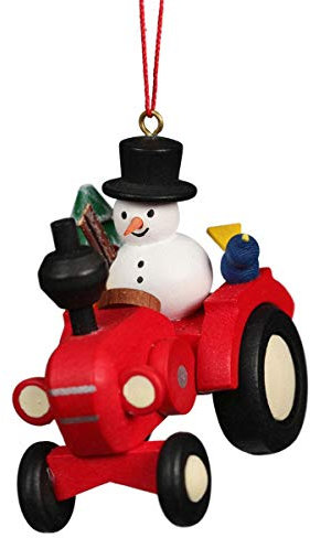 Alexander Taron 10-0641 Christbaumschmuck Ulbricht Traktor mit Schneemann, Rot