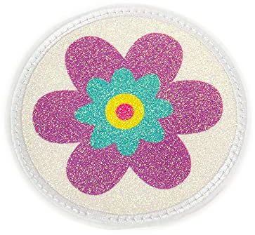 Glitzer - Klett - Patch für den Schulranzen oder Rucksack optional mit Namen | 28 Motive | auch als Anhänger oder zum Aufbügeln | super Geschenk zu Einschulung (Blume lila)