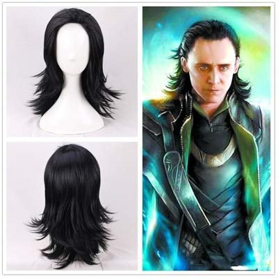 Advengers Loki Cosplay Perücke Loki Schwarz Synthetisches Haar Comic Loptr Rollenspiel Kostüm Party Perücken + Perücke Kappe schwarz