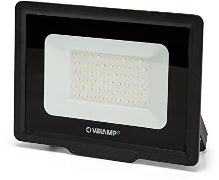 Velamp Proiettore LED SMD 50W - Impermeabile IP65 - Luce Bianco Naturale 4000K - Colore Nero - Ideale per Esterni