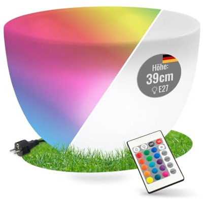 8 seasons design LED Pflanzkübel mit Farbwechsel, 59 x 39 cm, Shining Curvy Pot XM (weiß) E27, RGB, dimmbar, Fernbedienung – wetterfest – beleuchteter Blumentopf für außen (Garten, Terrasse) und innen