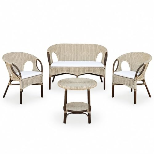 okaffarefatto zimbardi costanza Salotto da giardino in bambu mandolino con vimini intecciato 1divano 2 poltrone 1 tavolino con cuscini omaggio