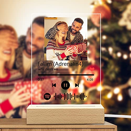 DGLpintu Arte de Vidrio de Spotify Personalizado Música Placa, Placa de Foto de Código de Spotify Escaneable Personalizada Luz de Noche, Regalos para Novio, Novia, Tu Madre.