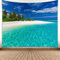 YISURE Tropical Paradise Beach Clear Water Ocean Beach Tapestry Small Island Coconut Palm Tree Beach under Blue Sky Wall tapestries for Home, 230x180cm