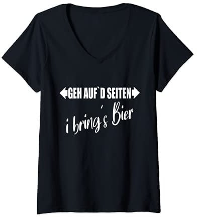 Damen geh auf´d seiten i bring´s Bier Kellner Outfit T-Shirt mit V-Ausschnitt