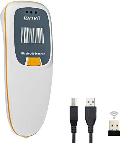 LENVII R999 Mini Wireless Barcode Scanner Portable Bluetooth 2D Barcode Reader 3-in-1 QR Code Scanner Unterstützung Bildschirm Scan, für Tablet Android Windows Mac (Weiß)