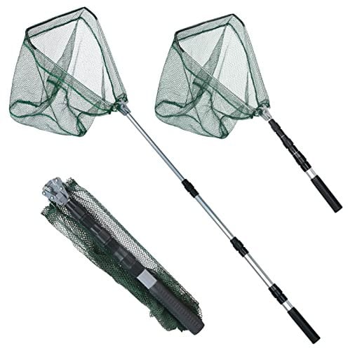 Telescopic Fishing Landing Net, Fennoral 73cm - 130cm Foldable Fishing Net Collapsible Fish Net Portable Dip Fishingnet with Anti-slip Handle for Fish Carp Trout Catch Release (A)