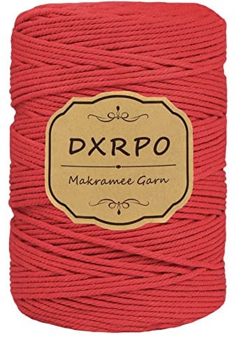 DXRPO Makramee Garn 3 mm x 300 m, Natürliches Makramee, Baumwollgarn Macrame Cord, Baumwollkordel Wird Verwendet Wandbehang, Makramee Blumenampel, DIY Handwerk Pflanze Aufhänger Boho Deko,Rot